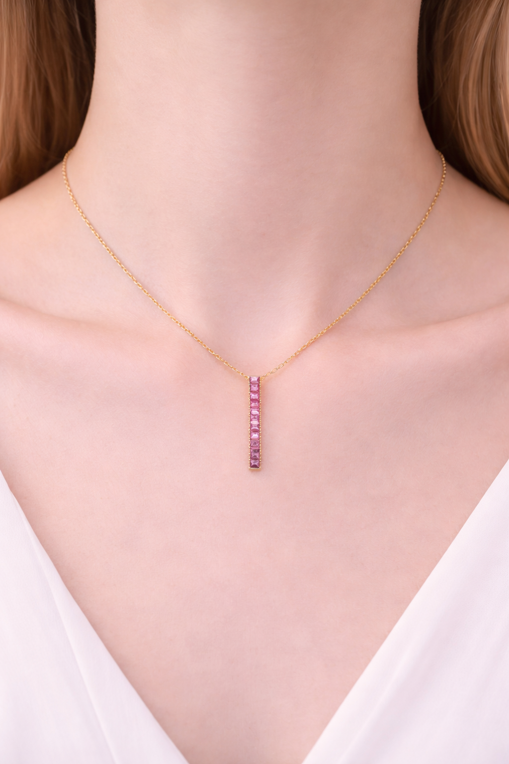 Collier Argent Barre Rose