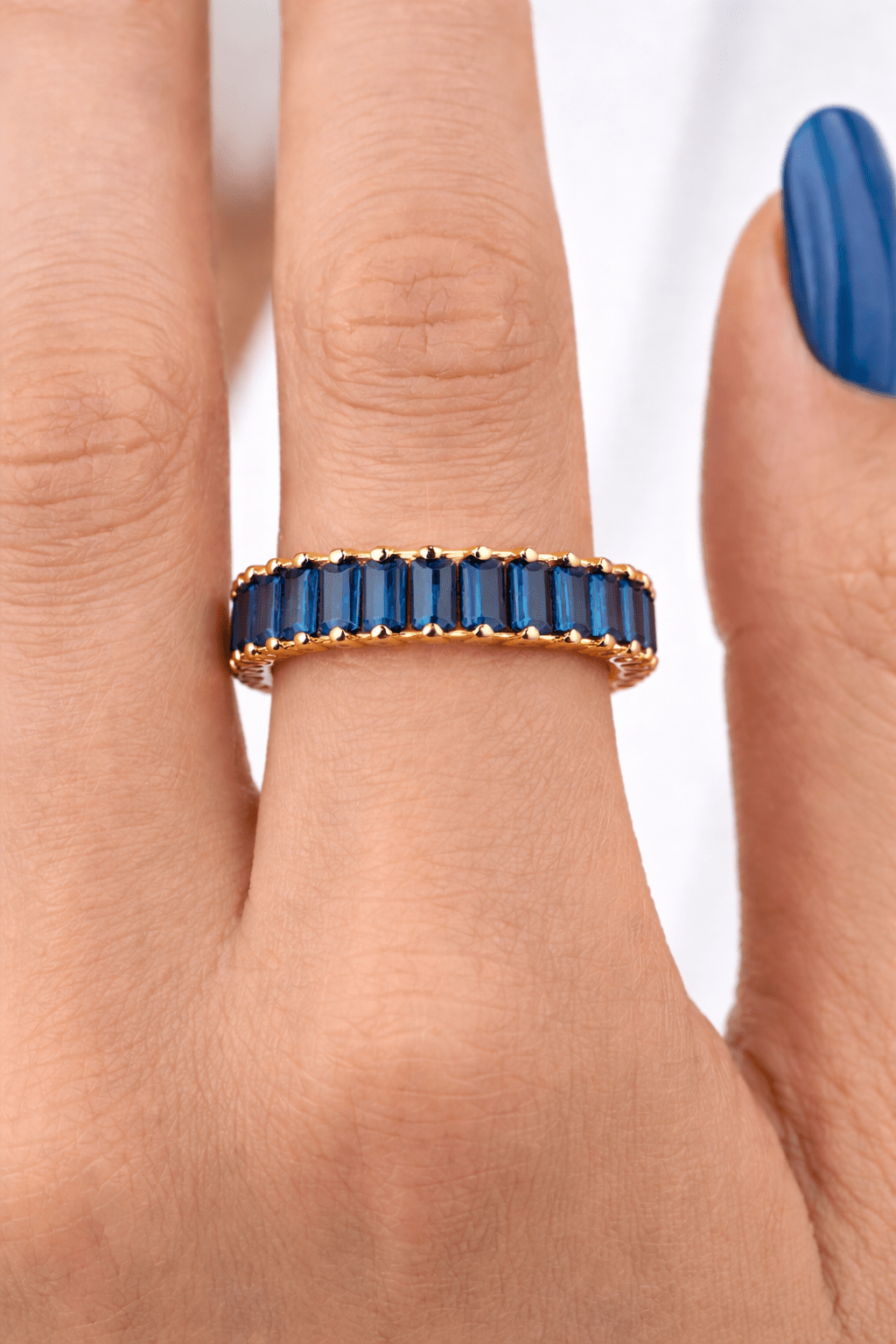 Bague Élégante Bleu Saphir – Anneau Ouvert Plaqué Or - Erezya