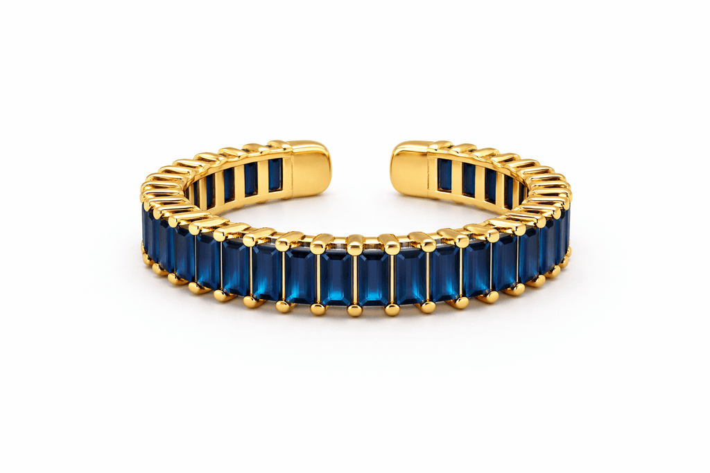 Bague Élégante Bleu Saphir – Anneau Ouvert Plaqué Or - Erezya