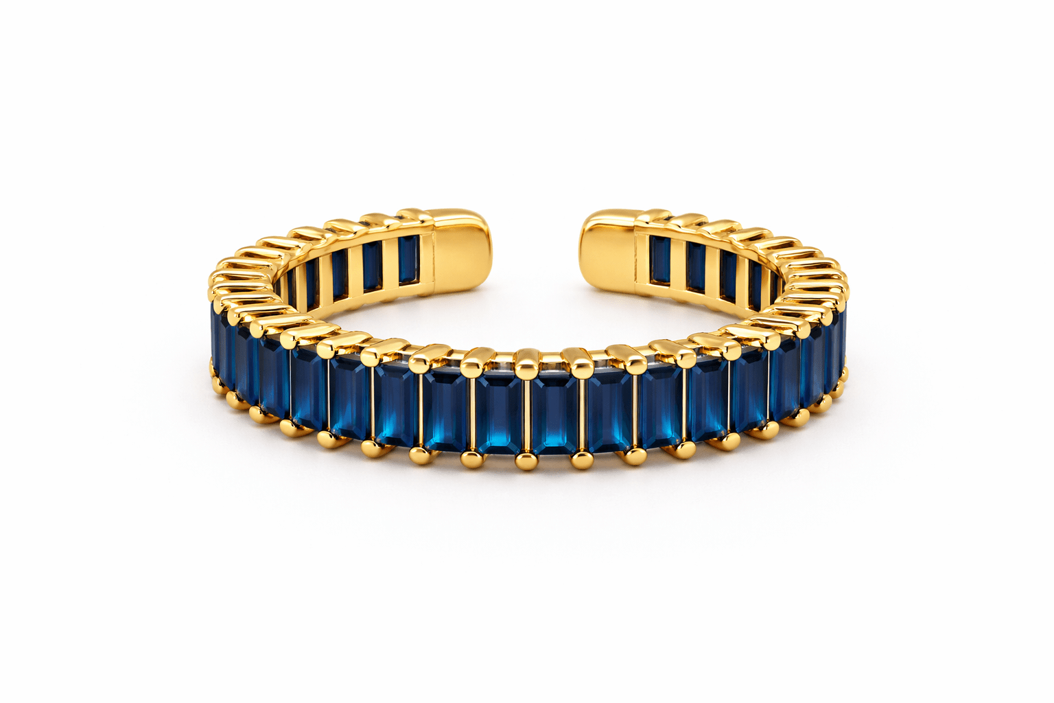 Bague Élégante Bleu Saphir – Anneau Ouvert Plaqué Or - Erezya