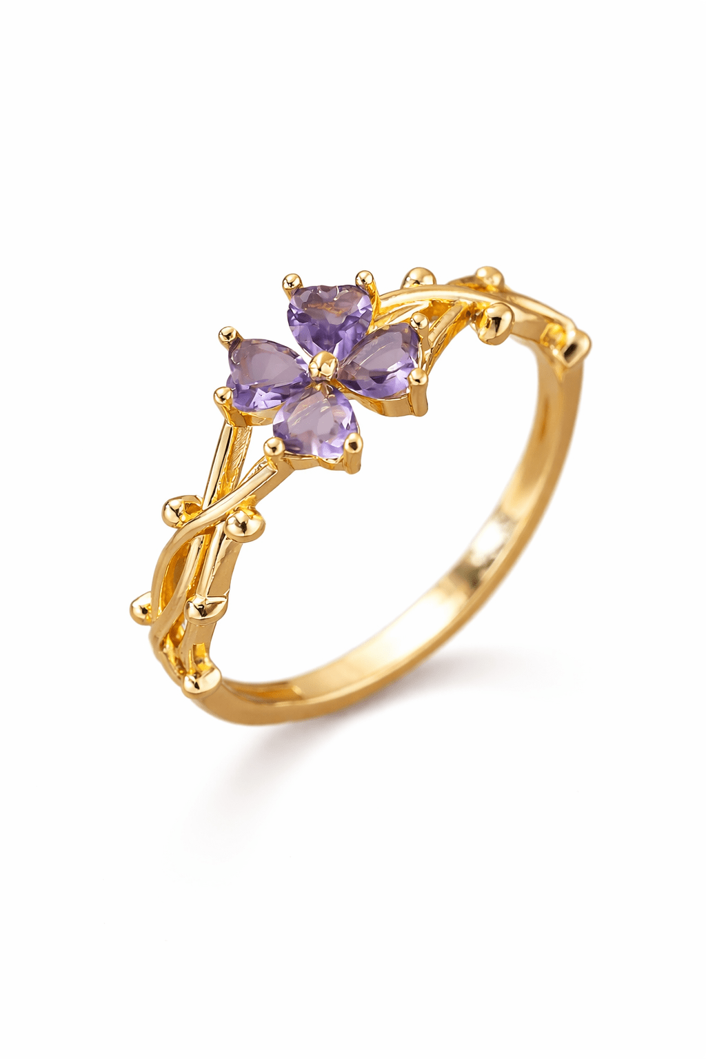 Bague Fleur Améthyste Vintage – Plaqué Or - Erezya