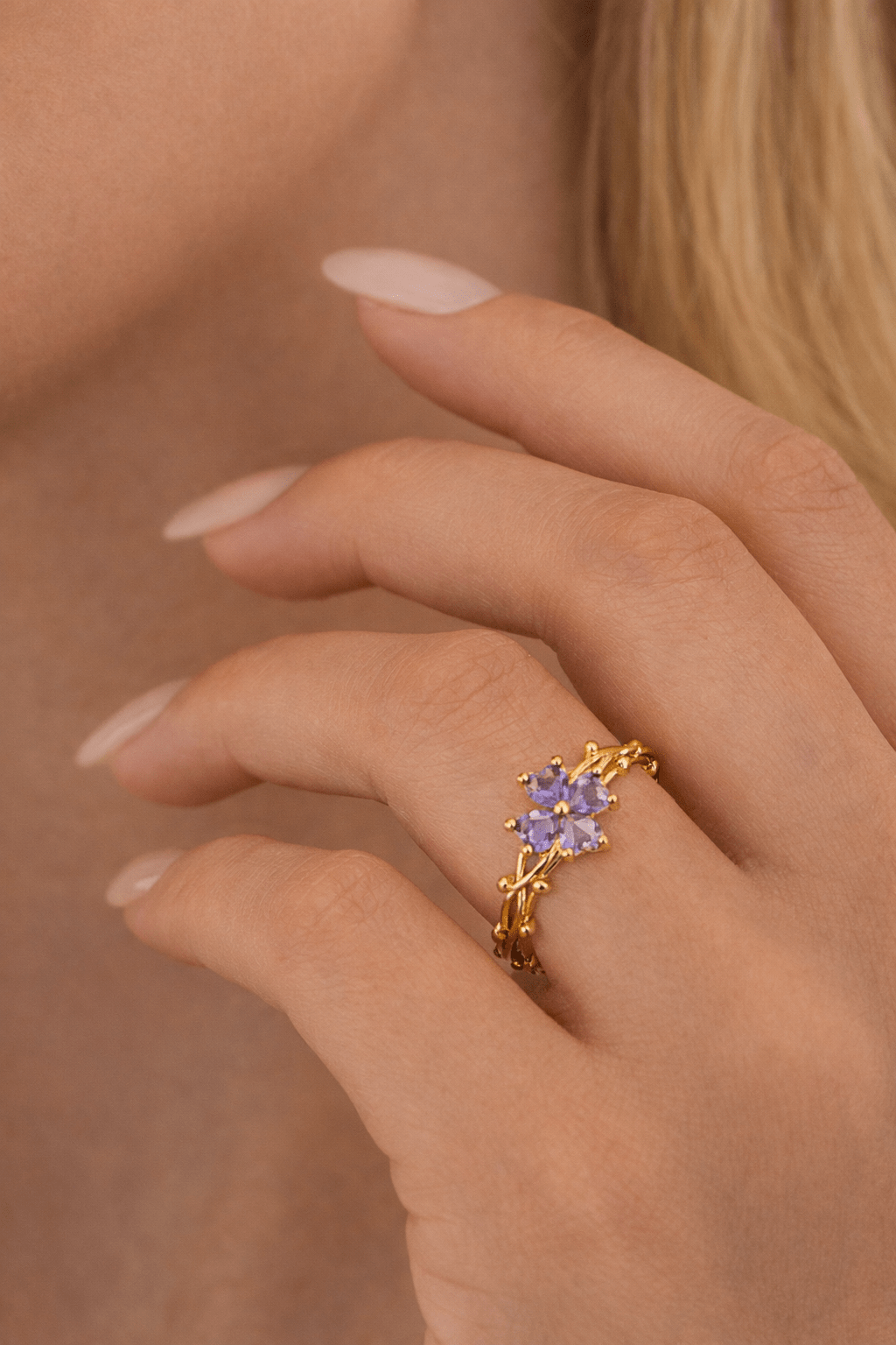 Bague Fleur Améthyste Vintage – Plaqué Or - Erezya