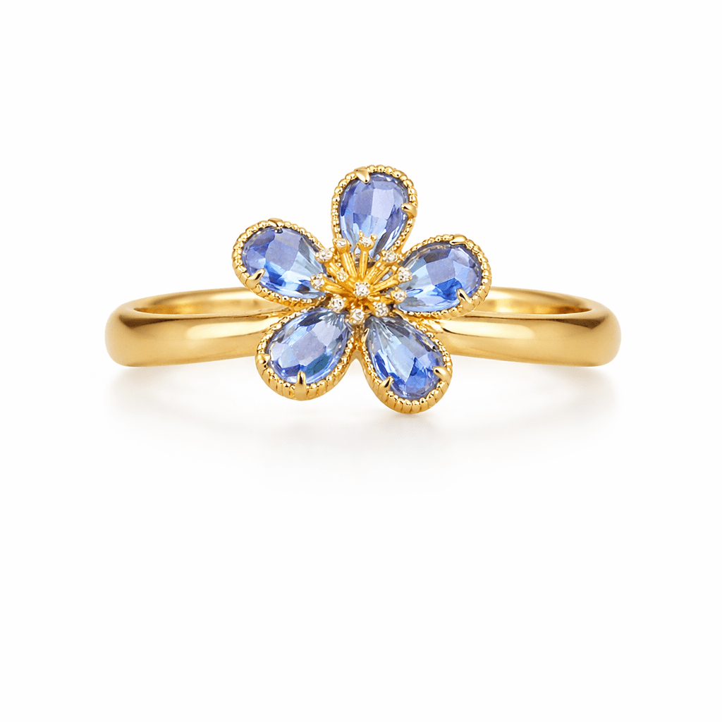 Bague Fleur Cristal Bleu Royal - Erezya