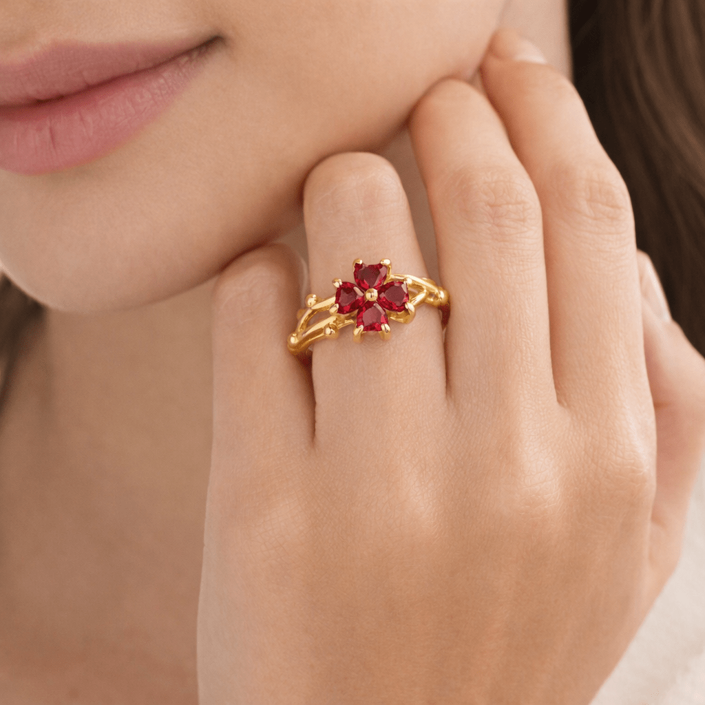 Bague Fleur Prune Royale – Plaqué Or 18K - Erezya