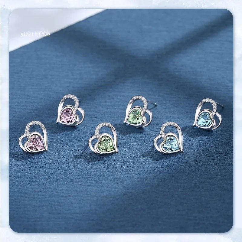 Boucles d'Oreilles Cœur Cristal – Argent 925 - Erezya