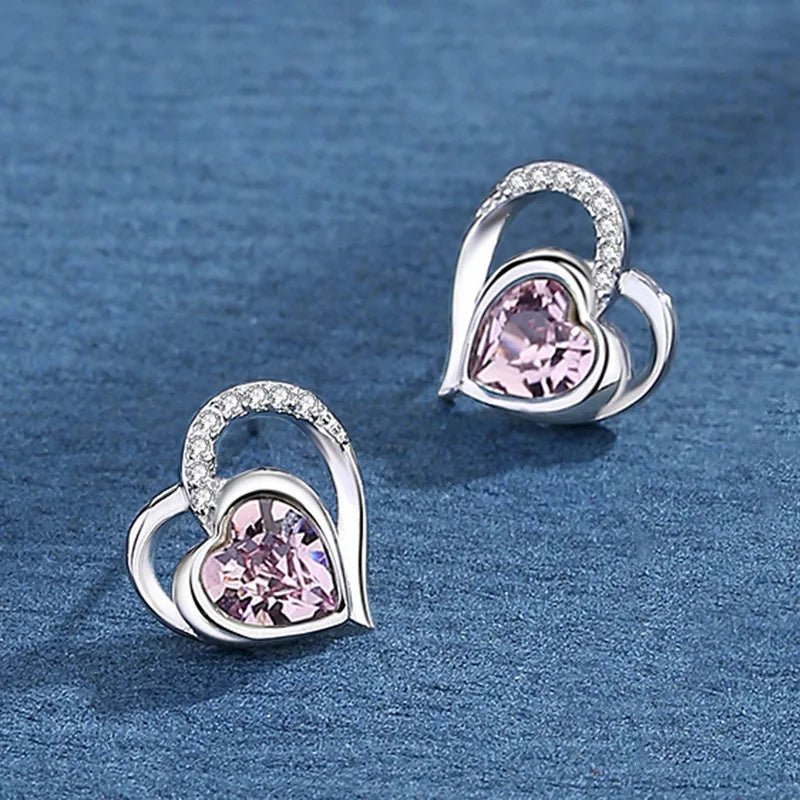 Boucles d'Oreilles Cœur Cristal – Argent 925 - Erezya