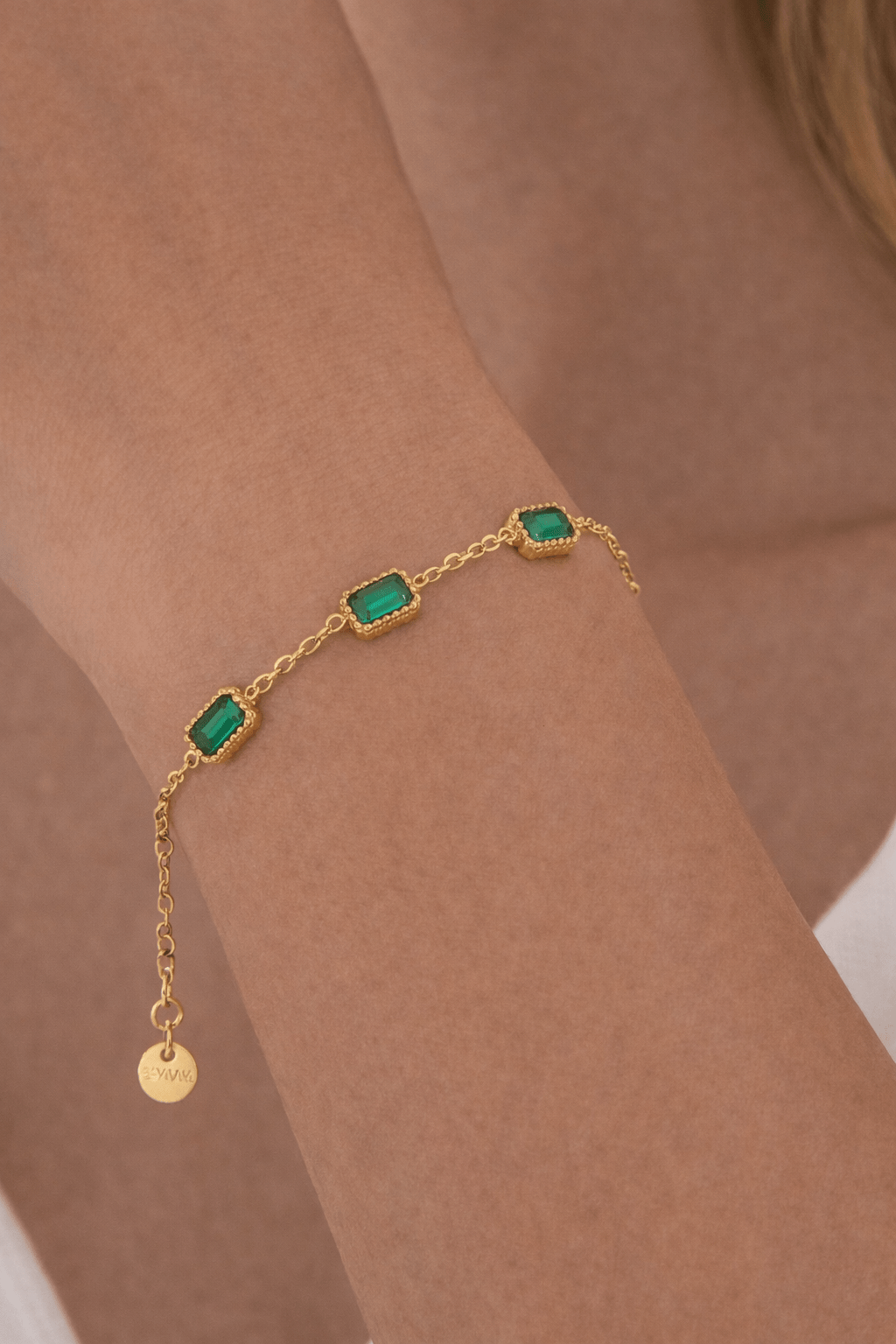 Bracelet Émeraude Rectangulaire – Plaqué Or 18K - Erezya