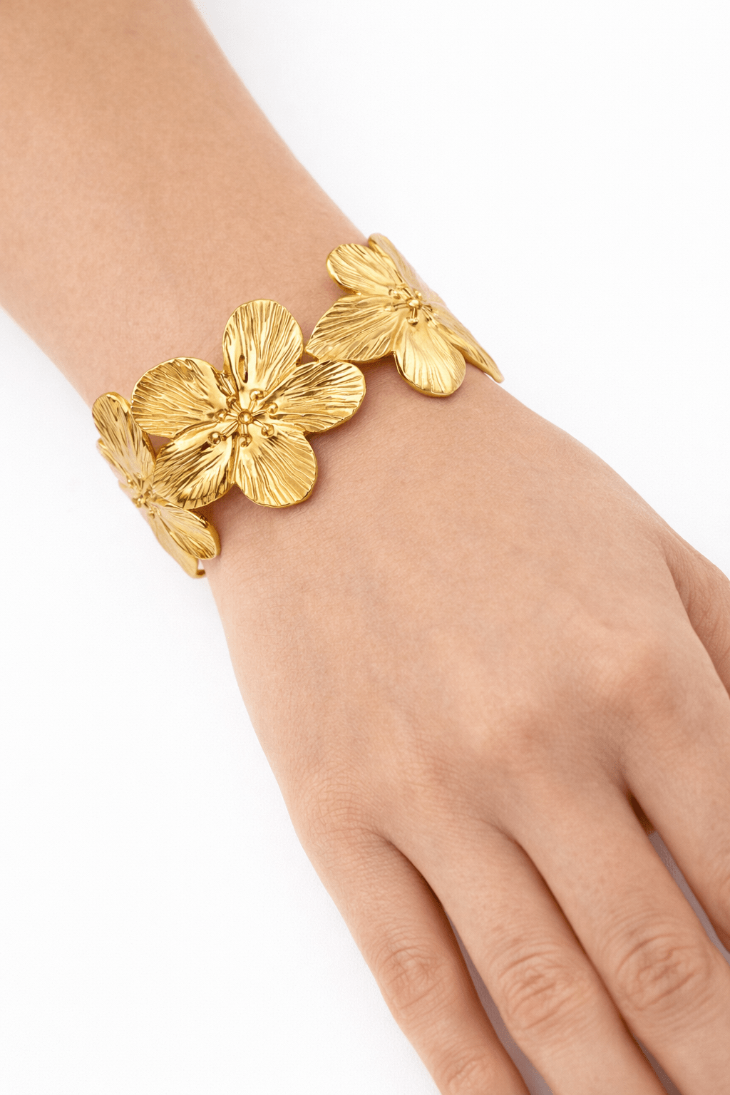 Bracelet Manchette Fleurs – Plaqué Or - Erezya