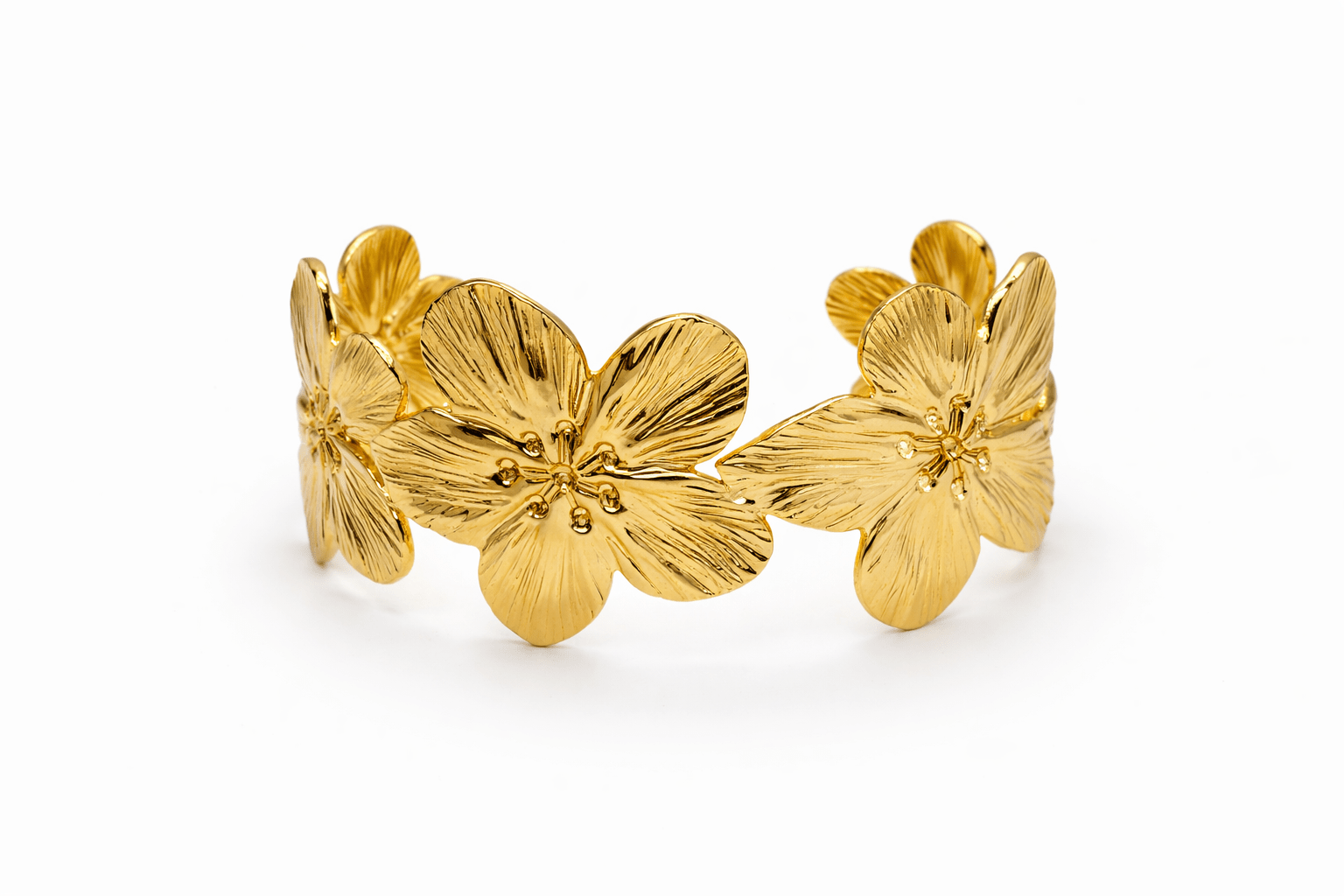 Bracelet Manchette Fleurs – Plaqué Or - Erezya