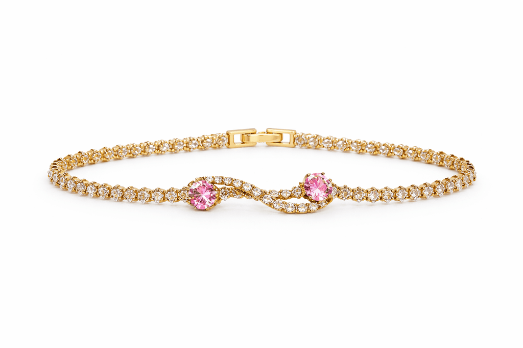 Bracelet Tennis “Duo Rosé” Plaqué Or – Zircons - Erezya