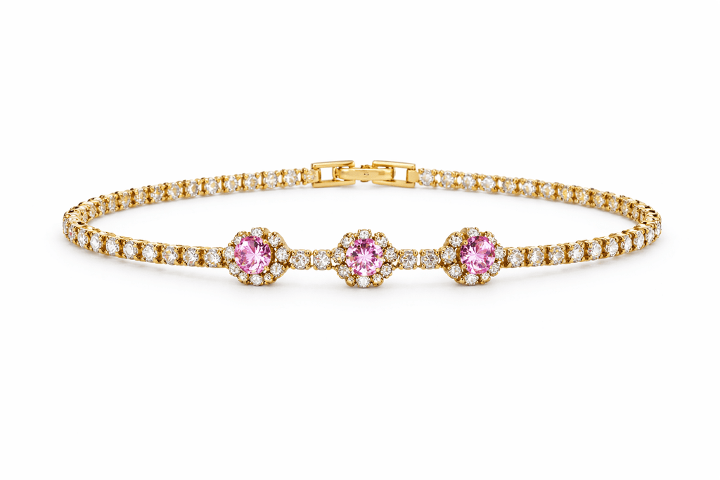 Bracelet Tennis “Trio Rosé” Plaqué Or – Zircons - Erezya