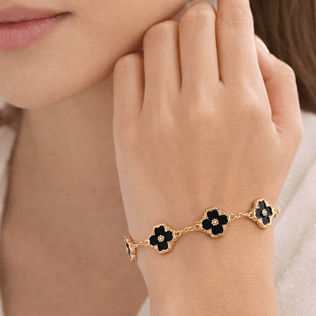 Bracelet Trèfle Noir Doré - Erezya