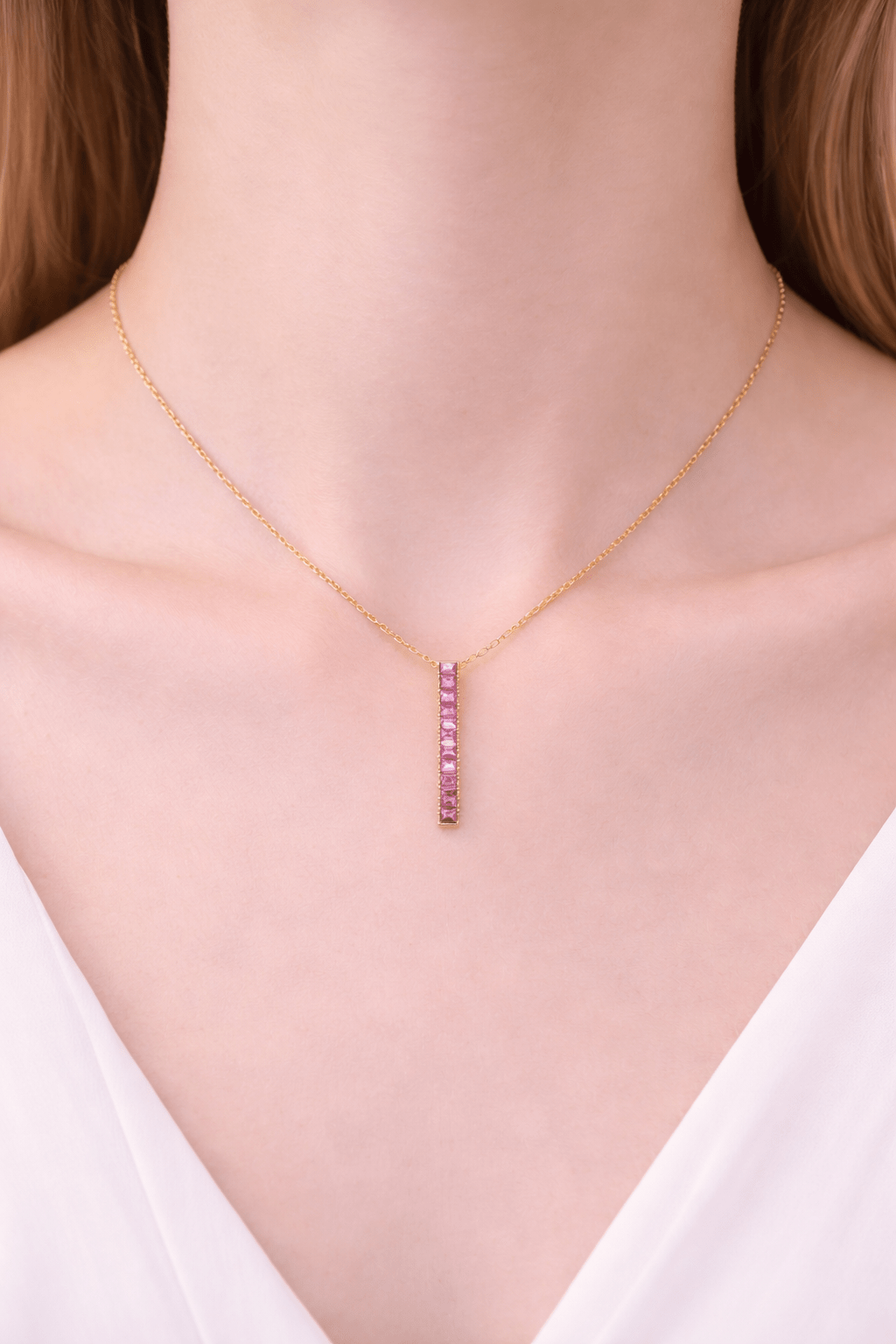 Collier Argent Barre Rose - Erezya