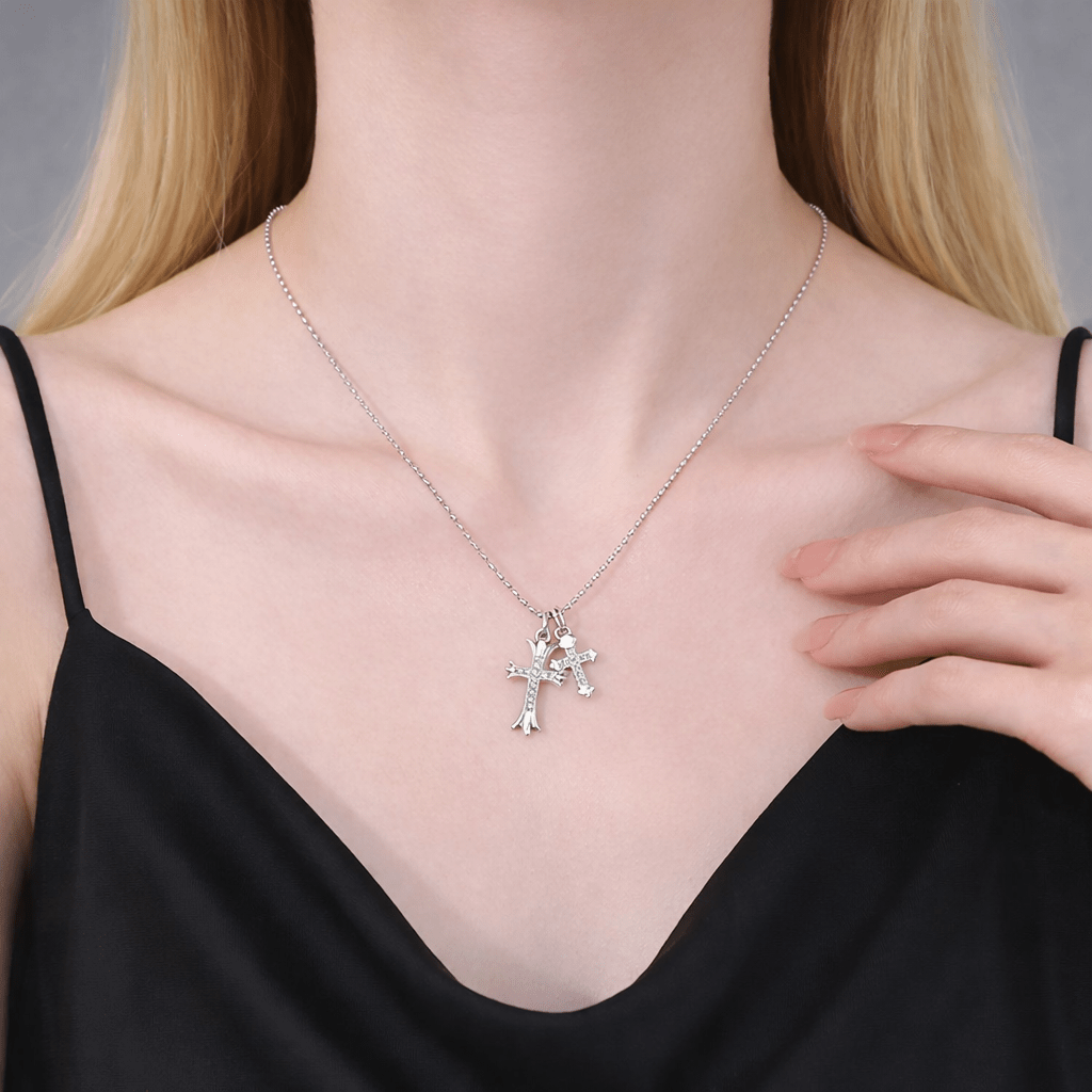 Collier argent Duo Croix Éclat Moissanite - Erezya