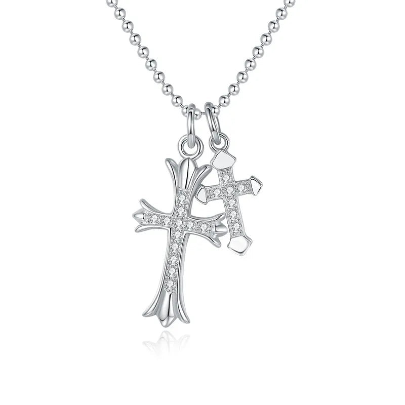 Collier argent Duo Croix Éclat Moissanite - Erezya