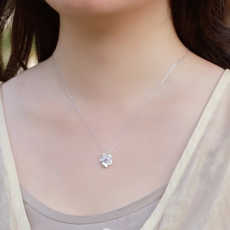 Collier Argent Fleur Rubis - Erezya