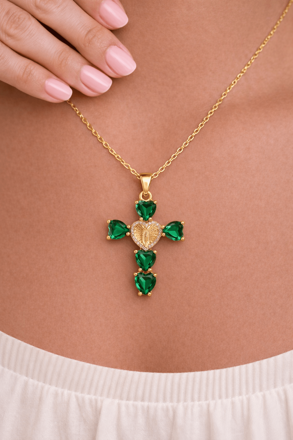 Collier Croix Cœurs Vert - Erezya