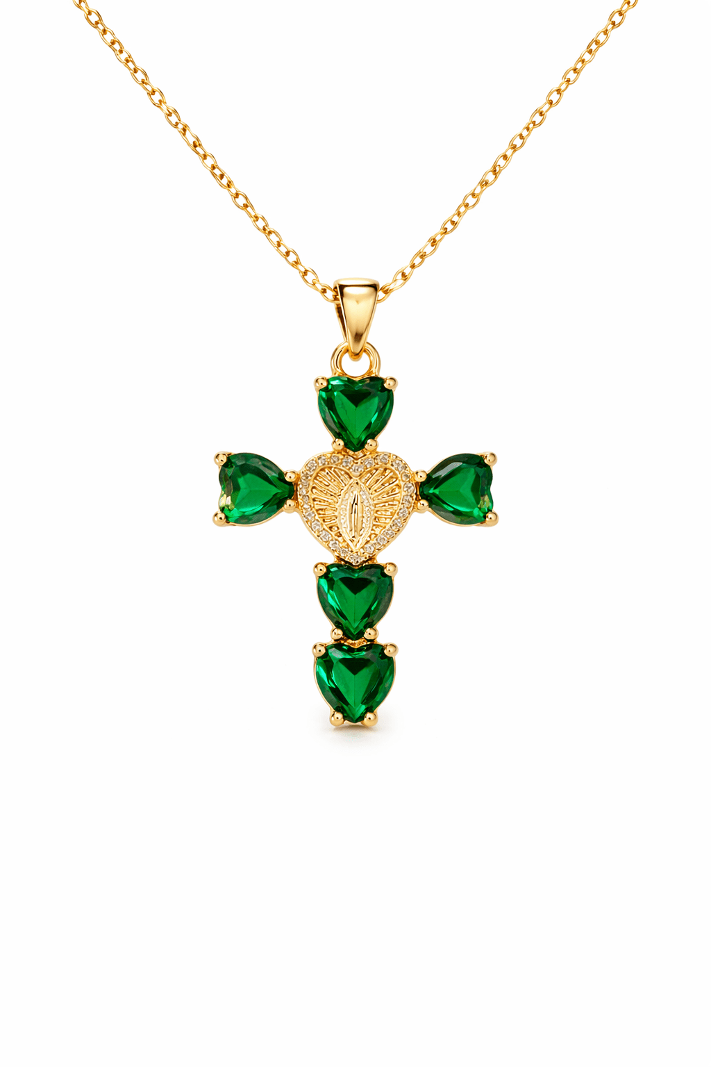 Collier Croix Cœurs Vert - Erezya