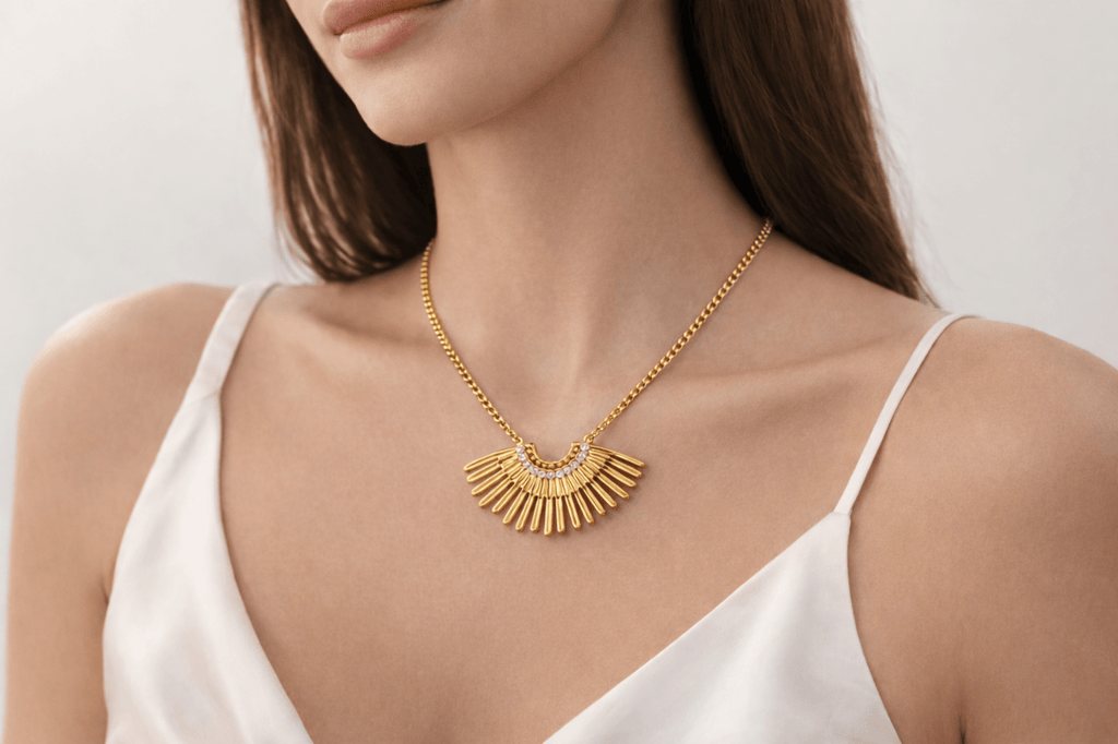 Collier Éventail “Soleil” Plaqué Or – Zircons - Erezya