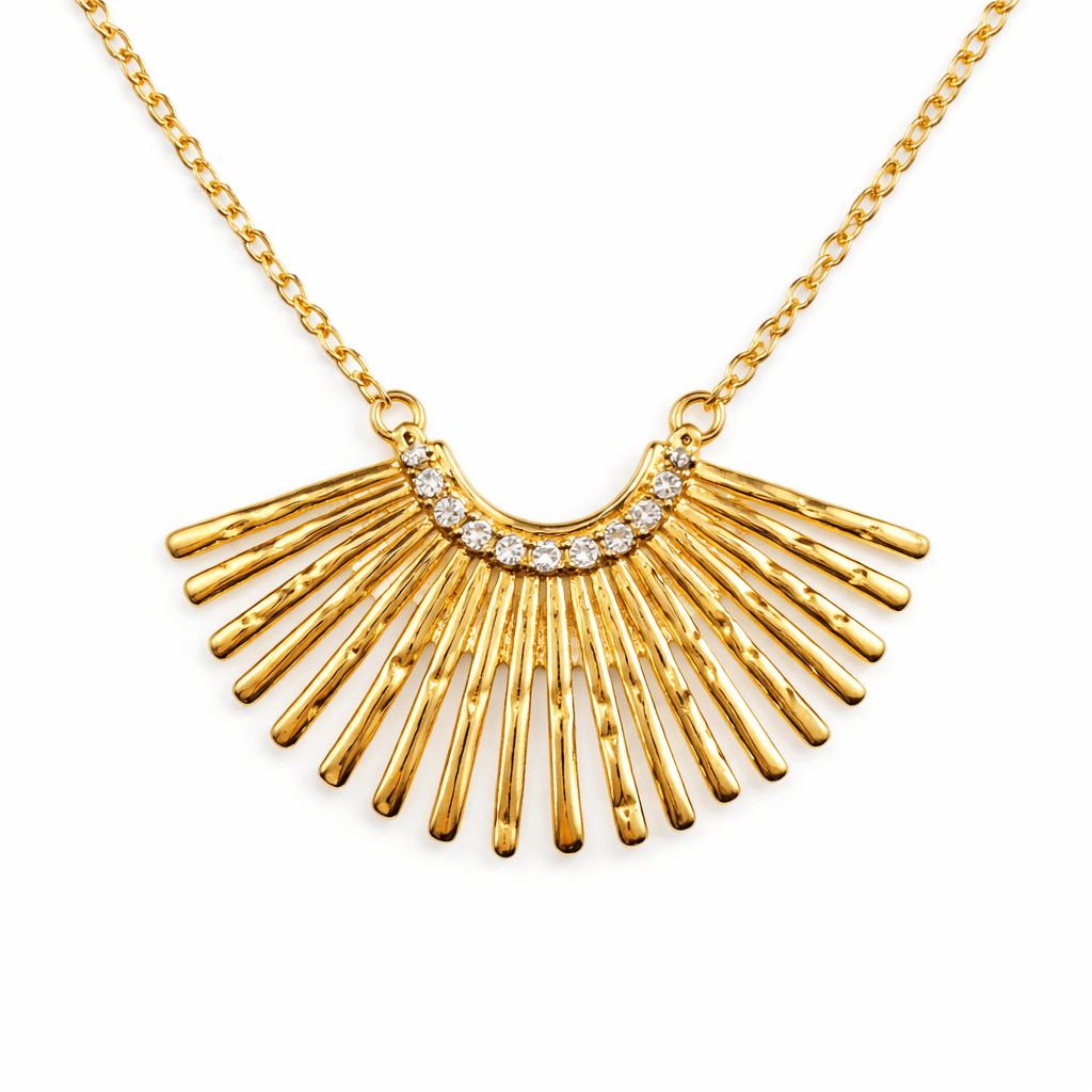 Collier Éventail “Soleil” Plaqué Or – Zircons - Erezya