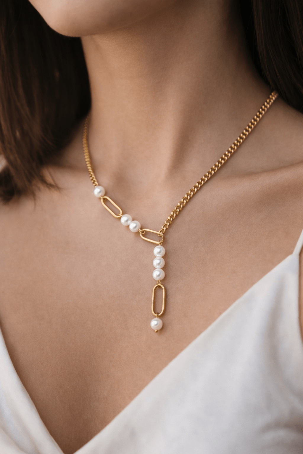 Collier Y Perles & Chaîne Dorée – Plaqué Or - Erezya