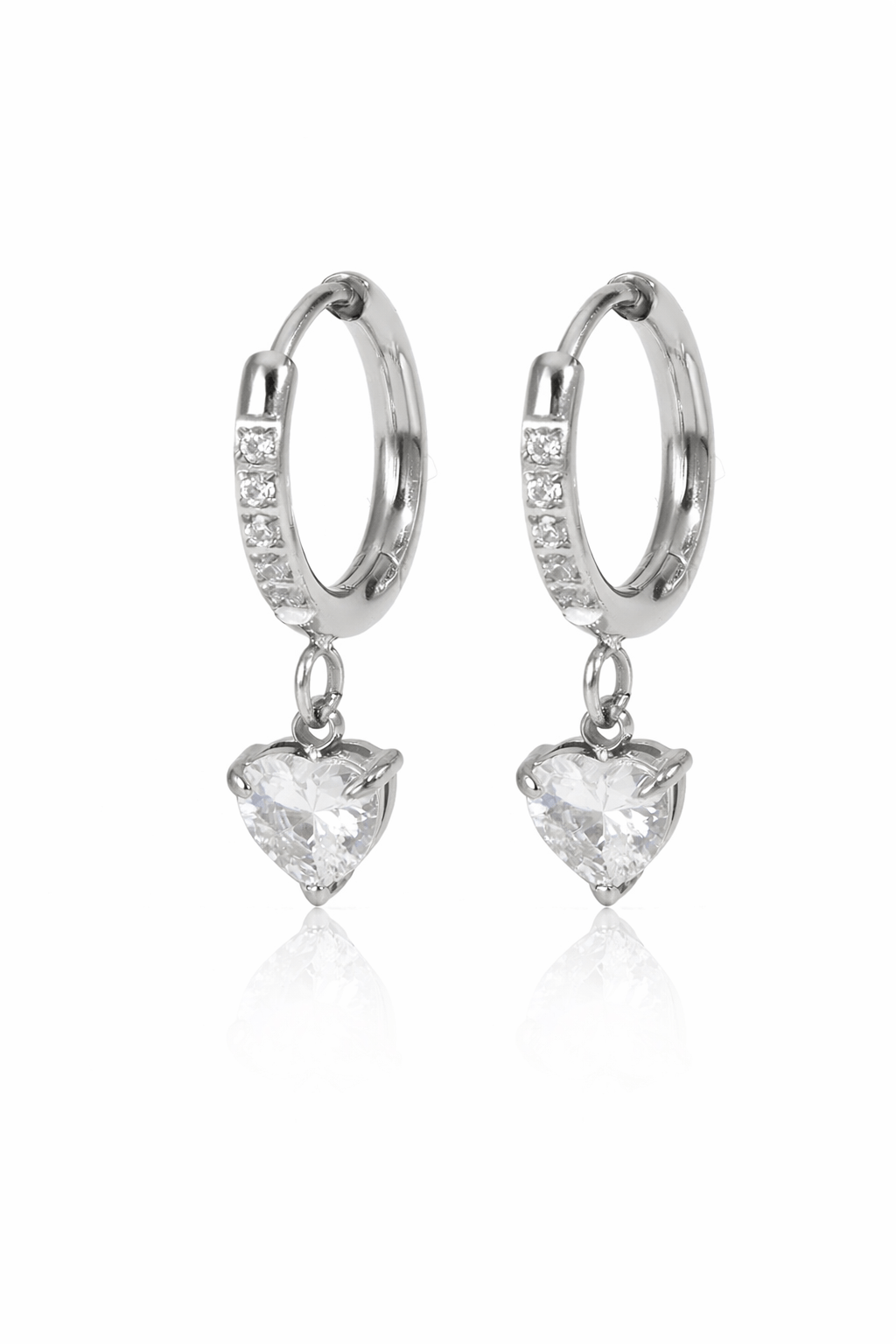 Créoles Cœur Cristal – Or Blanc PVD 16K - Erezya