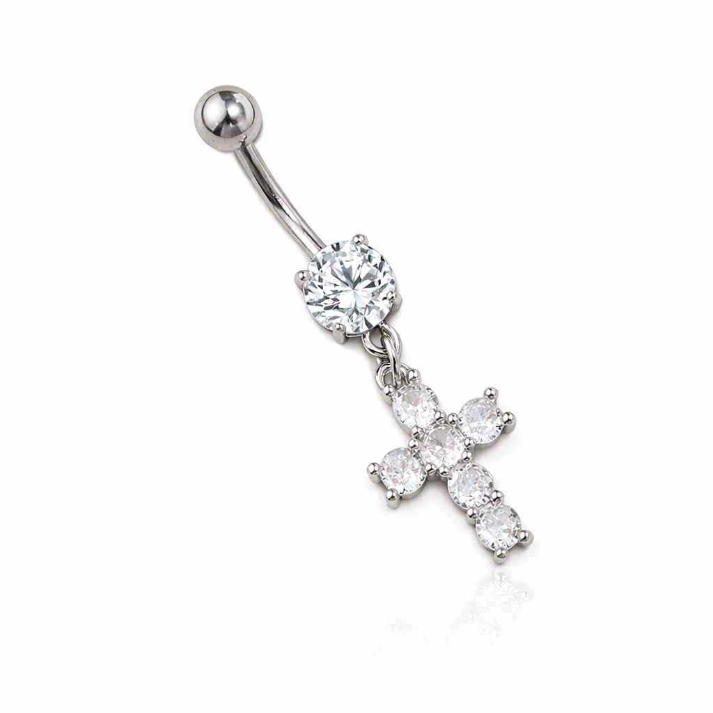 Piercing Nombril Croix en Zircons - Erezya